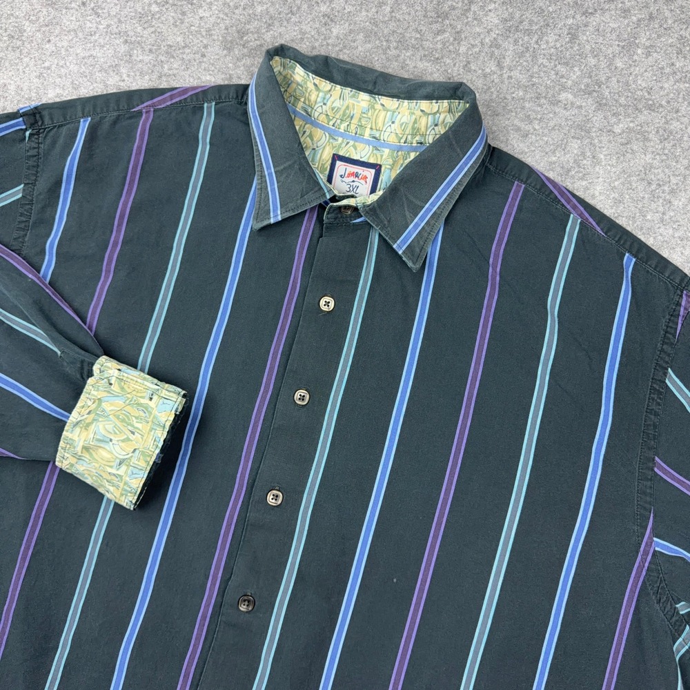 Jerry Garcia Button Up Shirt Mens 3XL Black Blue Purple Striped Long Sleeve
